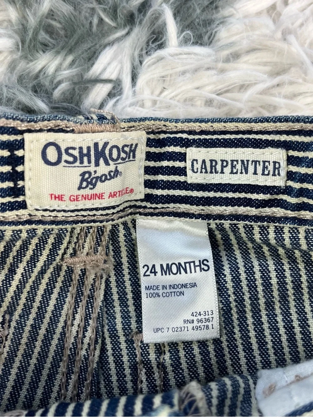 NWT Oshkosh B’gosh Kids Toddler Carpenter Jeans Blue White Hickory Striped 24M